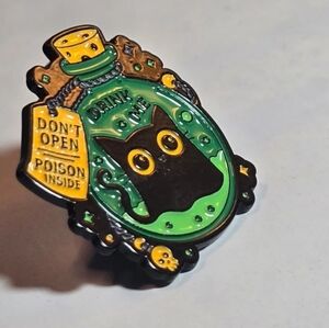 Black Cat Potion Bottle Enamel Pin - "Drink Me" Poison Inside